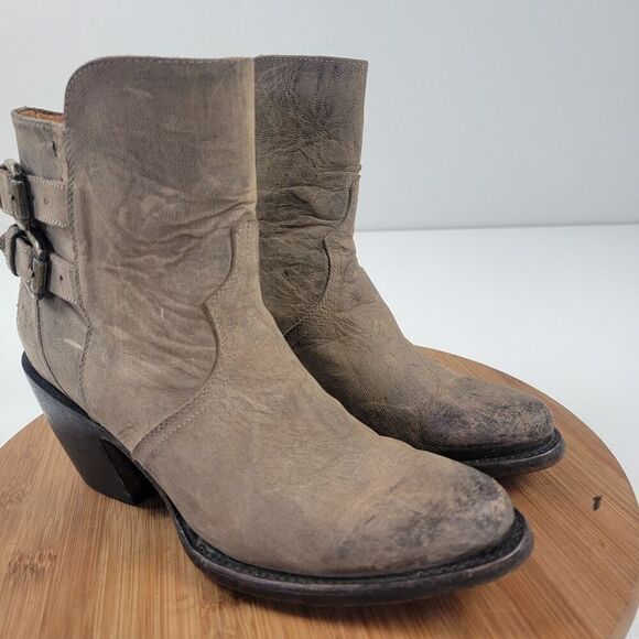 Lucchese Catalina Distessed Brown Leather Booties US 7 B Buckle Western Zip Up - Picture 4 of 14